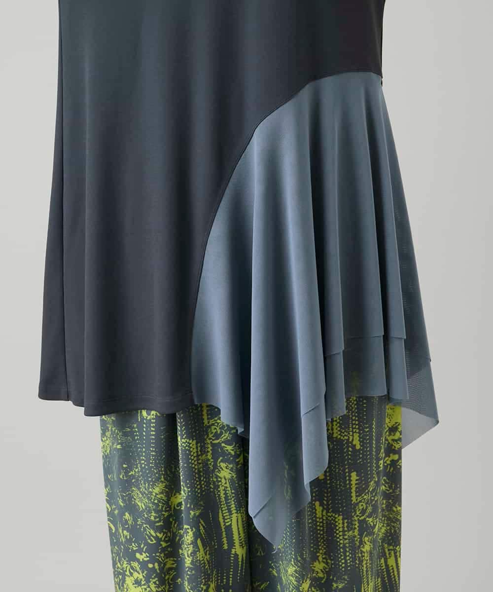 RHKGF11330 HIROKO KOSHINO(ヒロココシノ) アシンメトリーチュールヘムデザインチュニック/日本製/洗える グレー