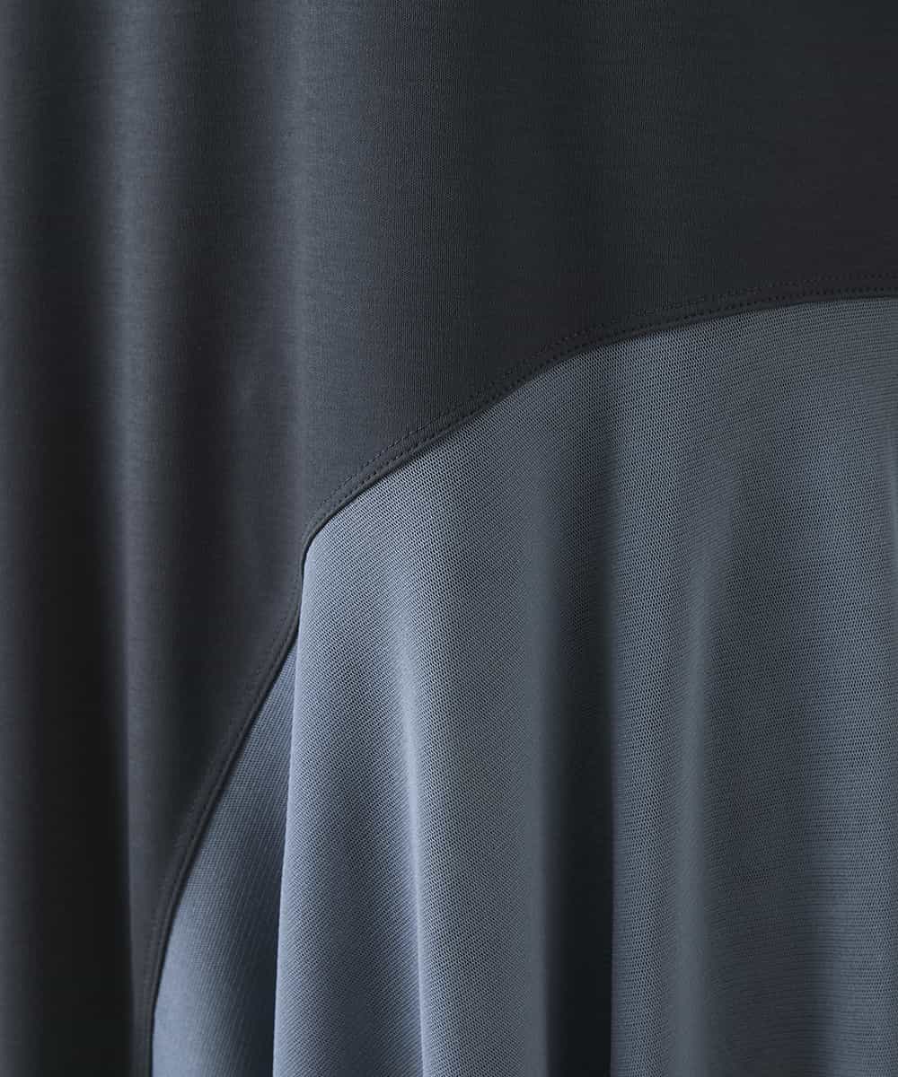 RHKGF11330 HIROKO KOSHINO(ヒロココシノ) アシンメトリーチュールヘムデザインチュニック/日本製/洗える グレー