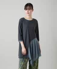 RHKGF11330 HIROKO KOSHINO(ヒロココシノ) アシンメトリーチュールヘムデザインチュニック/日本製/洗える グレー