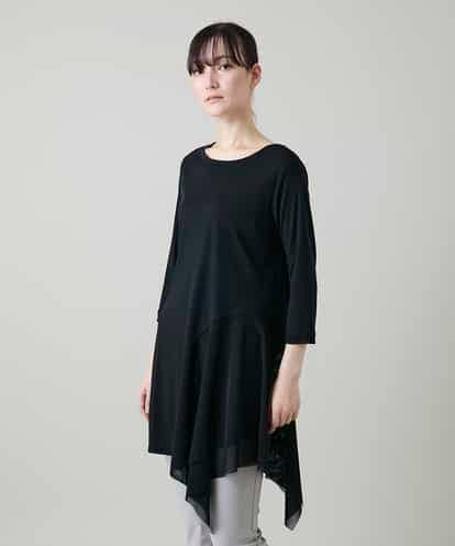 RHKGF11330 HIROKO KOSHINO アシンメトリーチュールヘムデザインチュニック/日本製/洗える