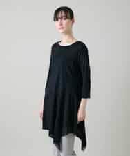 RHKGF11330 HIROKO KOSHINO(ヒロココシノ) アシンメトリーチュールヘムデザインチュニック/日本製/洗える ブラック