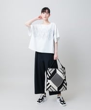 RHKGF13360 HIROKO KOSHINO(ヒロココシノ) 幾何プリント布帛ジョイントカットソー /日本製/洗える ホワイト