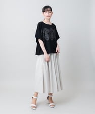 RHKGF13360 HIROKO KOSHINO(ヒロココシノ) 幾何プリント布帛ジョイントカットソー /日本製/洗える ホワイト