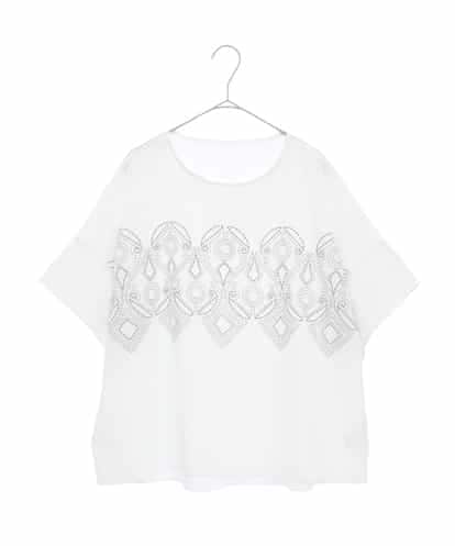 RHKGF13360 HIROKO KOSHINO 幾何プリント布帛ジョイントカットソー /日本製/洗える