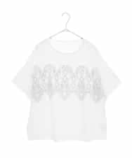 RHKGF13360 HIROKO KOSHINO(ヒロココシノ) 幾何プリント布帛ジョイントカットソー /日本製/洗える ホワイト