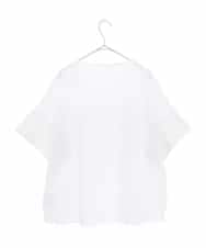 RHKGF13360 HIROKO KOSHINO(ヒロココシノ) 幾何プリント布帛ジョイントカットソー /日本製/洗える ホワイト