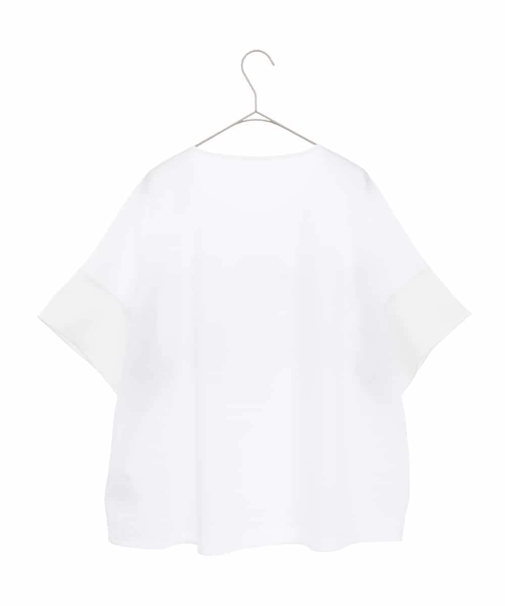 RHKGF13360 HIROKO KOSHINO(ヒロココシノ) 幾何プリント布帛ジョイントカットソー /日本製/洗える ホワイト