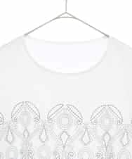 RHKGF13360 HIROKO KOSHINO(ヒロココシノ) 幾何プリント布帛ジョイントカットソー /日本製/洗える ホワイト