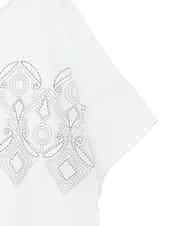 RHKGF13360 HIROKO KOSHINO(ヒロココシノ) 幾何プリント布帛ジョイントカットソー /日本製/洗える ホワイト