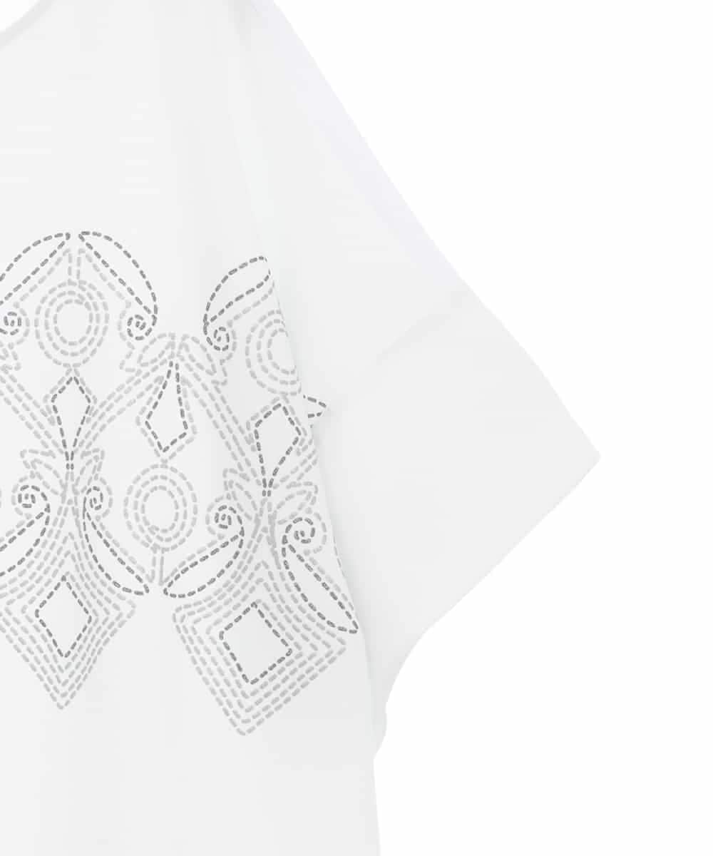 RHKGF13360 HIROKO KOSHINO(ヒロココシノ) 幾何プリント布帛ジョイントカットソー /日本製/洗える ホワイト