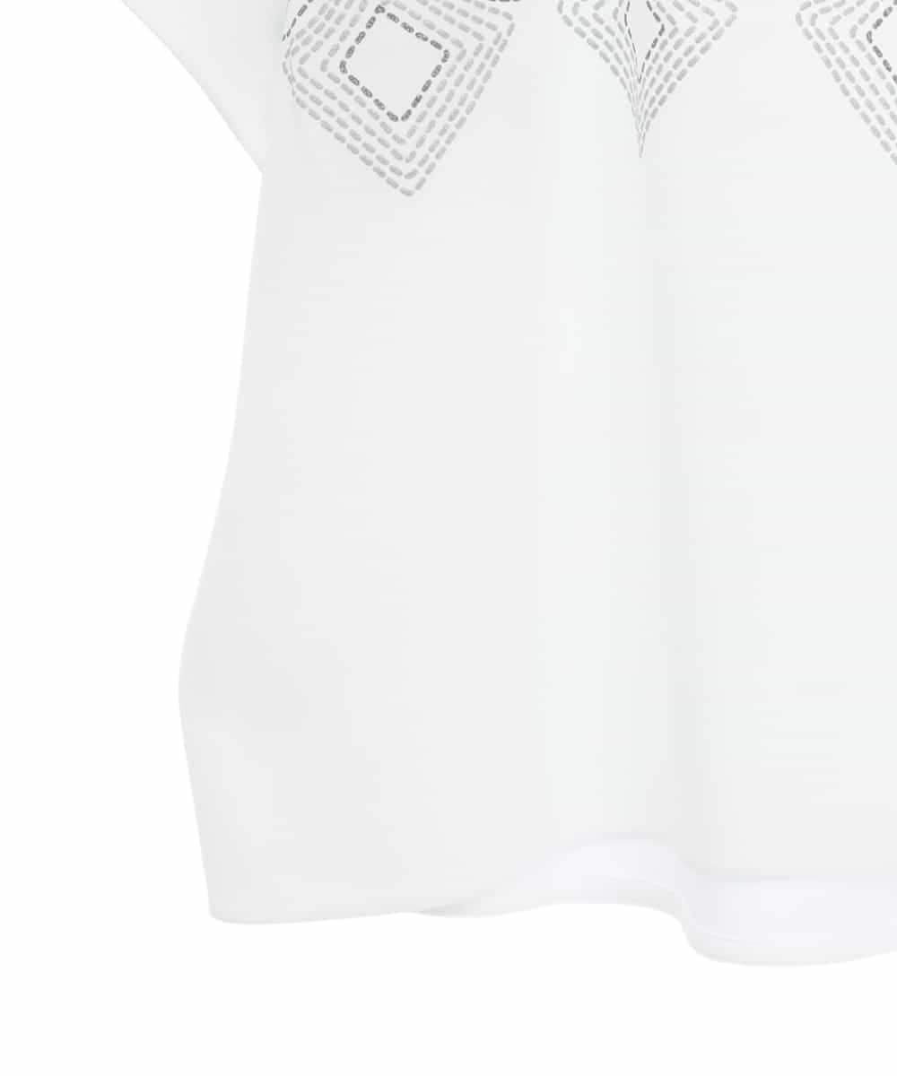 RHKGF13360 HIROKO KOSHINO(ヒロココシノ) 幾何プリント布帛ジョイントカットソー /日本製/洗える ホワイト