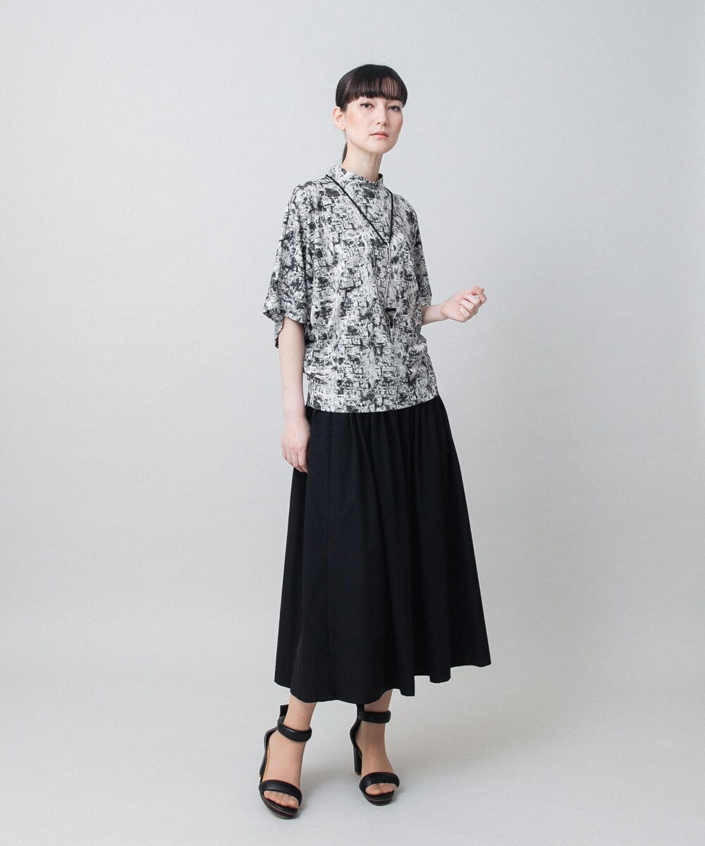 RHKGF30360 HIROKO KOSHINO(ヒロココシノ) アートプリントモックネックカットソー/日本製/洗える ベージュ