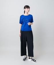 RHKGF33290 HIROKO KOSHINO(ヒロココシノ) フラワーモチーフカットソー/日本製/洗える ブラック