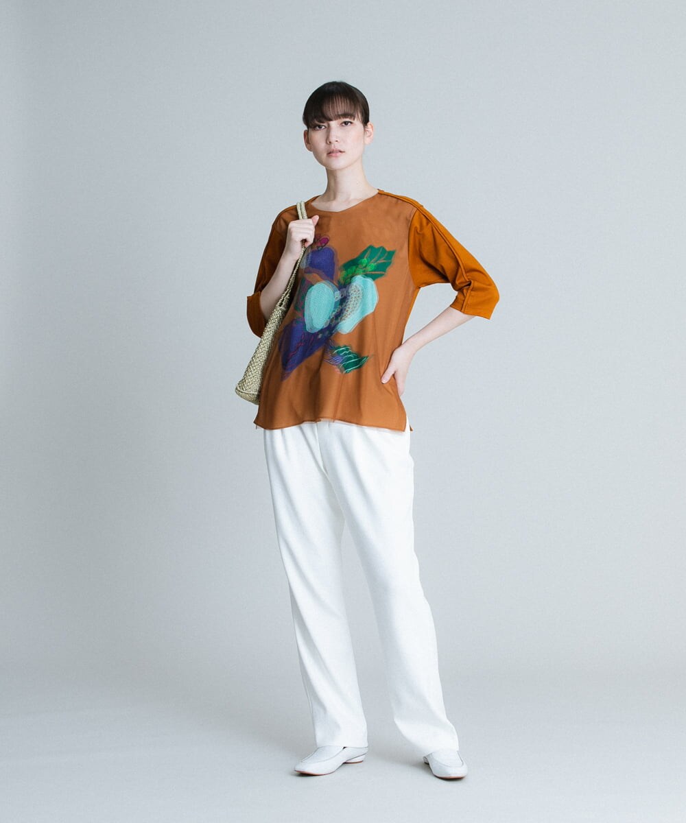 RHKGT21450 HIROKO KOSHINO(ヒロココシノ) 【洗える/日本製】3DアートチュールジョイントTシャツ ホワイト