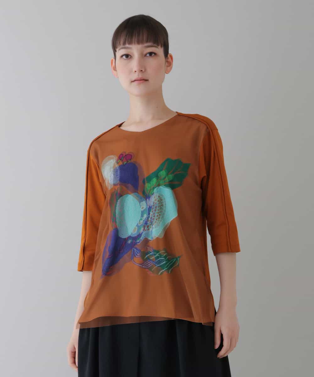 RHKGT21450 HIROKO KOSHINO 【洗える/日本製】3DアートチュールジョイントTシャツ