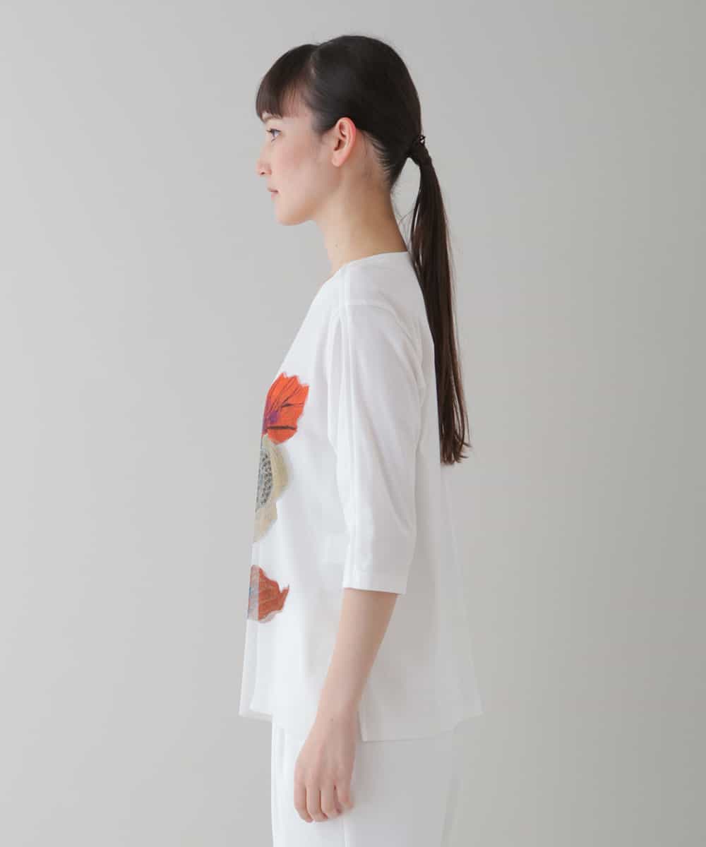 RHKGT21450 HIROKO KOSHINO(ヒロココシノ) 【洗える/日本製】3DアートチュールジョイントTシャツ ホワイト
