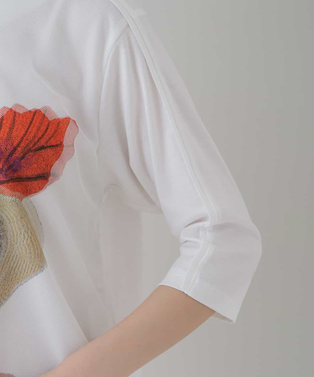 RHKGT21450 HIROKO KOSHINO(ヒロココシノ) 【洗える/日本製】3DアートチュールジョイントTシャツ ホワイト