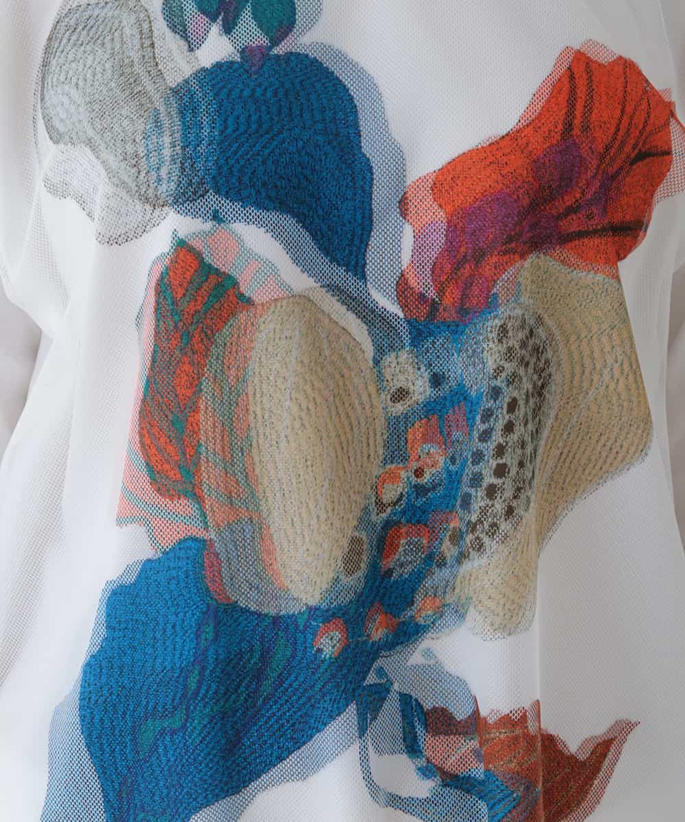 RHKGT21450 HIROKO KOSHINO(ヒロココシノ) 【洗える/日本製】3DアートチュールジョイントTシャツ ホワイト
