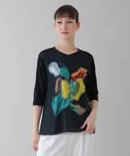 RHKGT21450 HIROKO KOSHINO(ヒロココシノ) 【洗える/日本製】3DアートチュールジョイントTシャツ ブラック