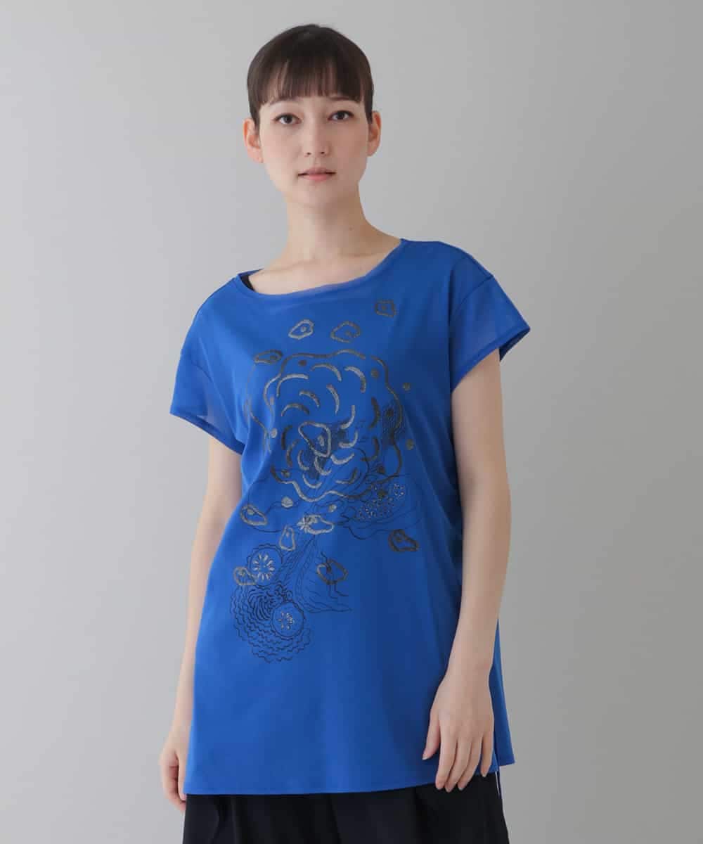 RHKGT28360 HIROKO KOSHINO(ヒロココシノ) 【洗える/日本製】フルーツ発砲プリントカットソー ブルー