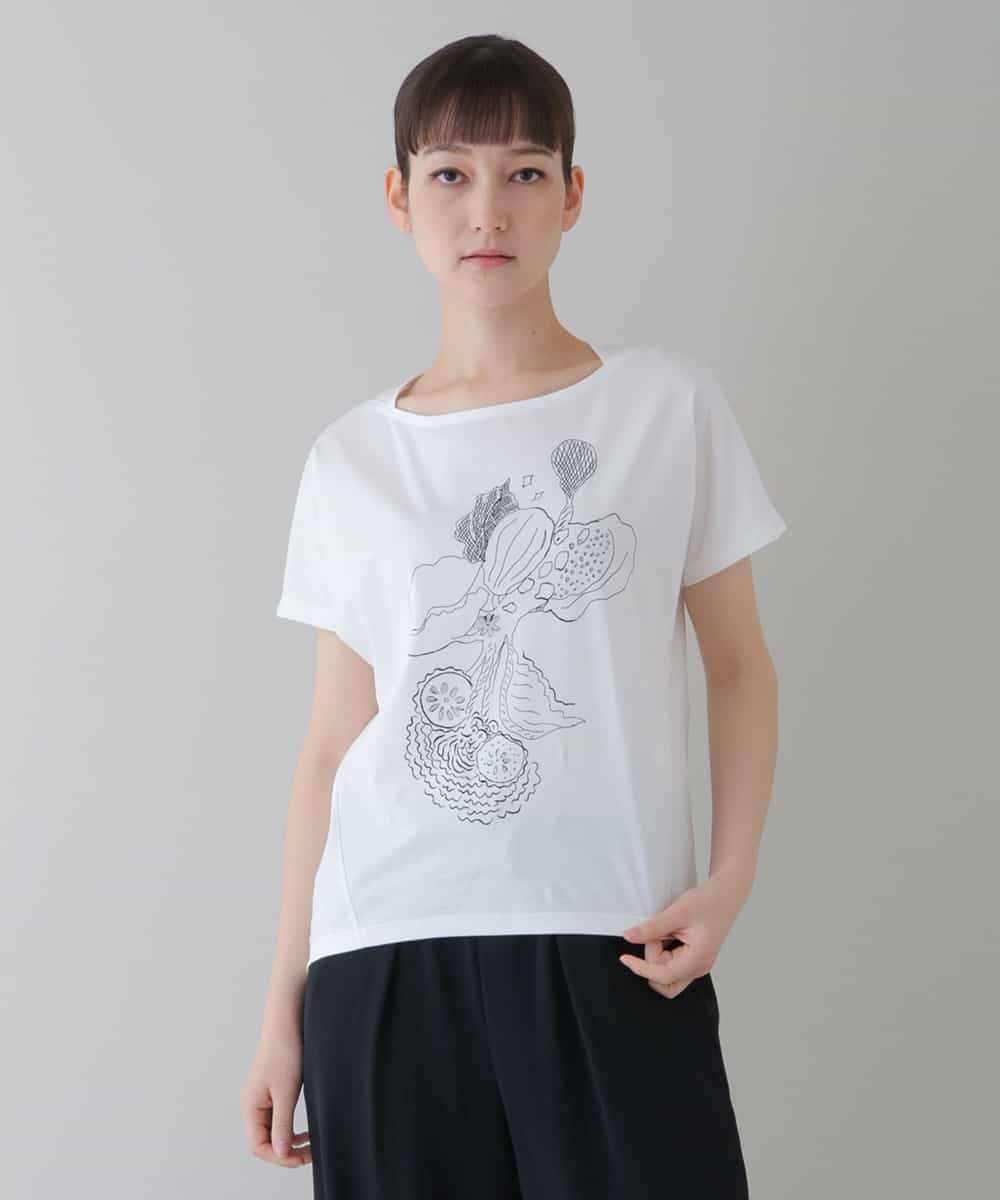 RHKGT33340 HIROKO KOSHINO(ヒロココシノ) 【洗える/日本製】フルーツプリントコットンTシャツ ホワイト