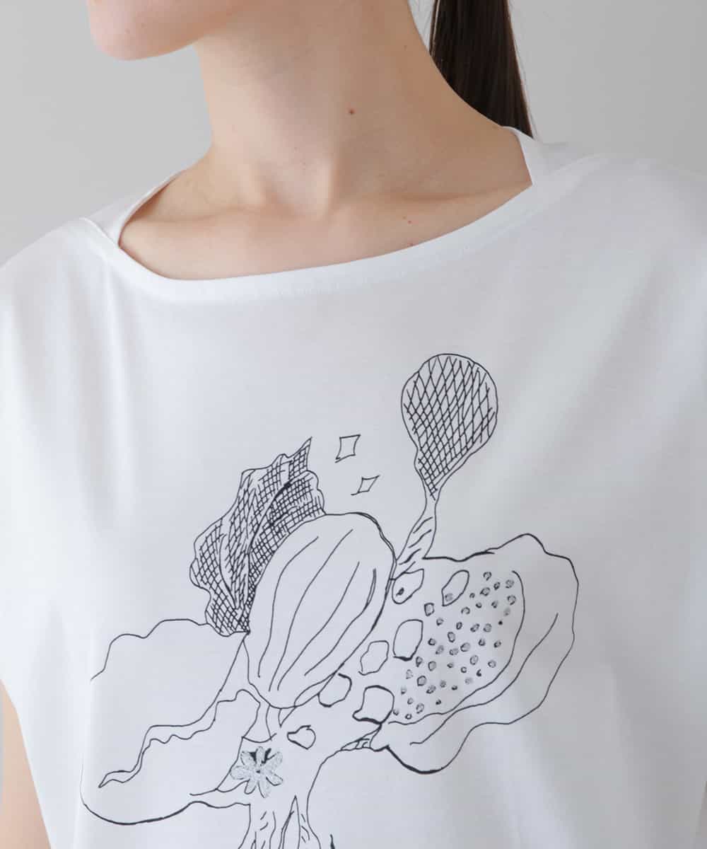 RHKGT33340 HIROKO KOSHINO(ヒロココシノ) 【洗える/日本製】フルーツプリントコットンTシャツ ホワイト