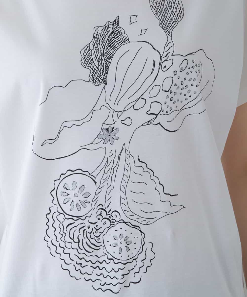 RHKGT33340 HIROKO KOSHINO(ヒロココシノ) 【洗える/日本製】フルーツプリントコットンTシャツ ホワイト