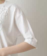 RHKGW26360 HIROKO KOSHINO(ヒロココシノ) 発泡ラメコットンプリントTシャツ/日本製/洗える ホワイト