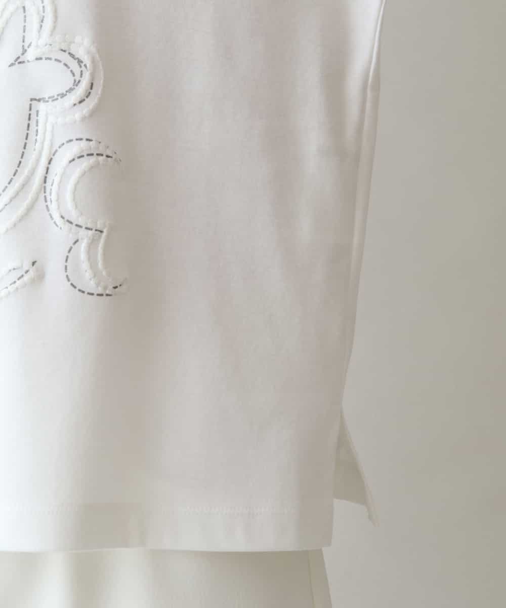 RHKGW26360 HIROKO KOSHINO(ヒロココシノ) 発泡ラメコットンプリントTシャツ/日本製/洗える ホワイト