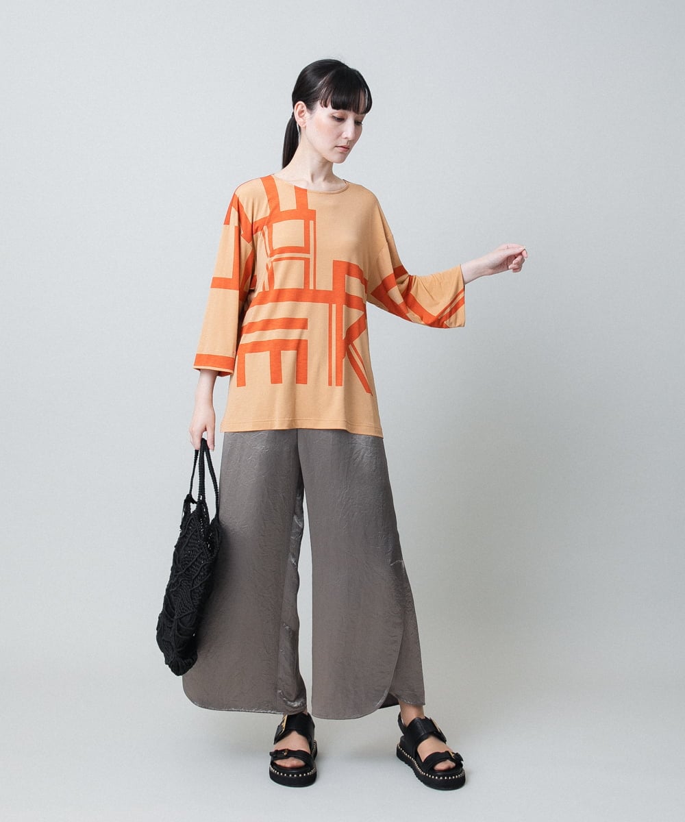 RHKHB01450 HIROKO KOSHINO(ヒロココシノ) クールベア天竺幾何プリントカットソー /日本製/洗える オレンジ