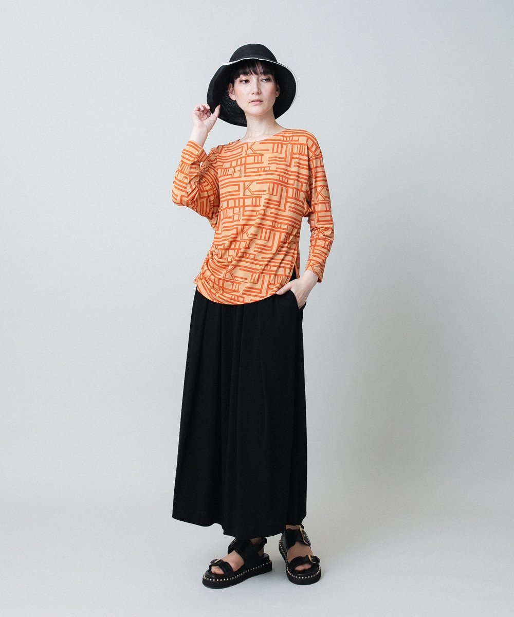 RHKHB02390 HIROKO KOSHINO(ヒロココシノ) 幾何プリントシャーリングデザインカットソー /日本製/洗える グレー