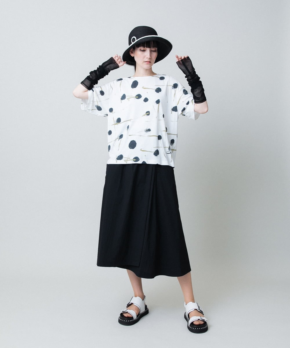 RHKHB06390 HIROKO KOSHINO(ヒロココシノ) 墨絵プリントボックスフォルムTシャツ /日本製/洗える ホワイト