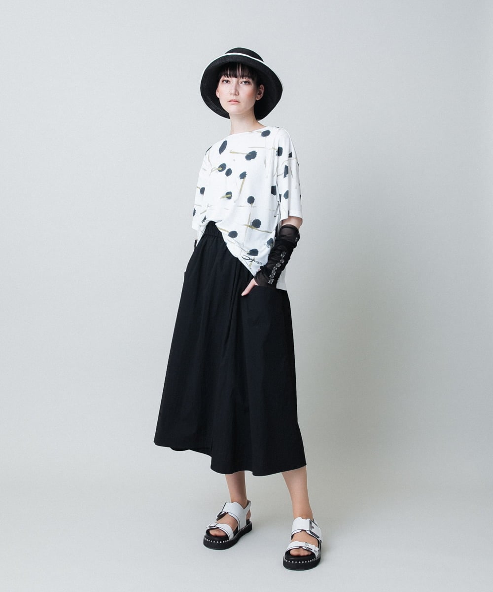 RHKHB06390 HIROKO KOSHINO(ヒロココシノ) 墨絵プリントボックスフォルムTシャツ /日本製/洗える ホワイト
