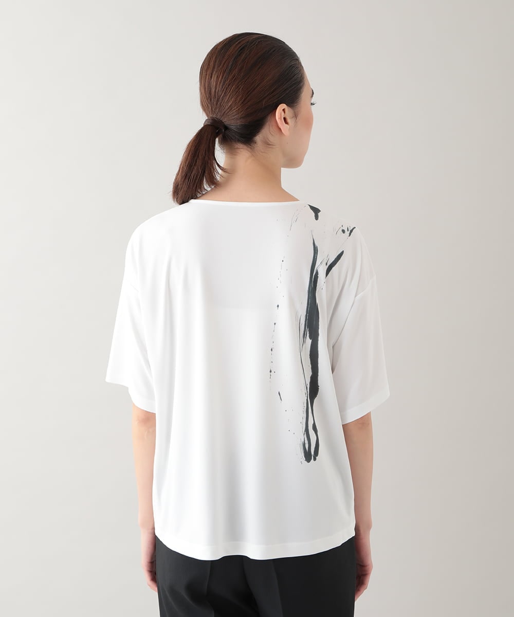 RHKHB06390 HIROKO KOSHINO(ヒロココシノ) 墨絵プリントボックスフォルムTシャツ /日本製/洗える ブラック