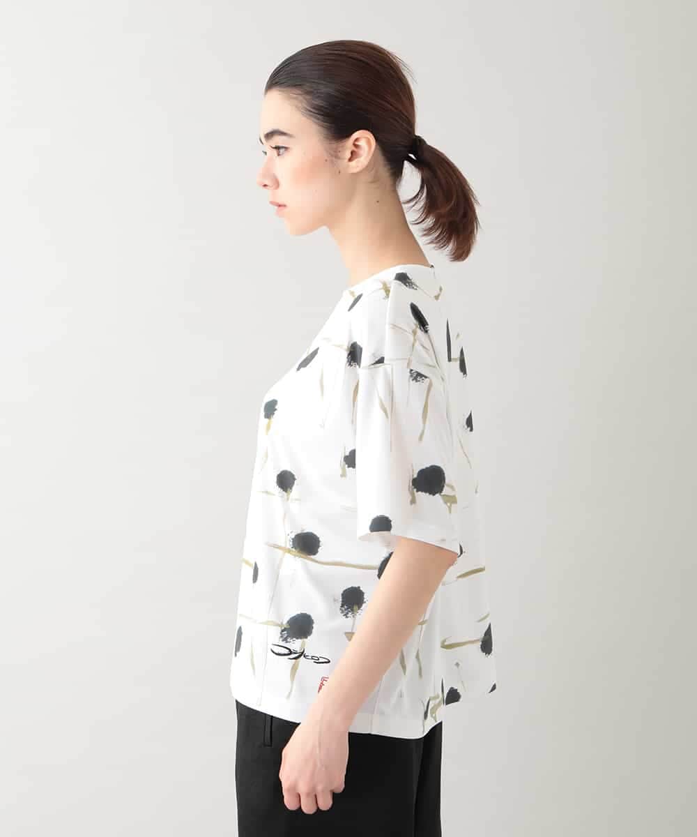 RHKHB06390 HIROKO KOSHINO(ヒロココシノ) 墨絵プリントボックスフォルムTシャツ /日本製/洗える ホワイト