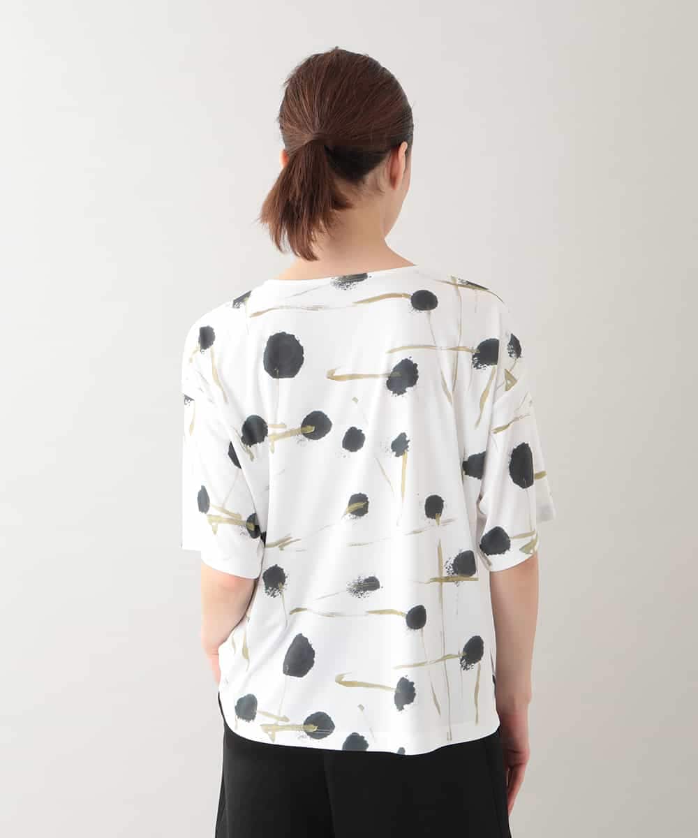 RHKHB06390 HIROKO KOSHINO(ヒロココシノ) 墨絵プリントボックスフォルムTシャツ /日本製/洗える ホワイト