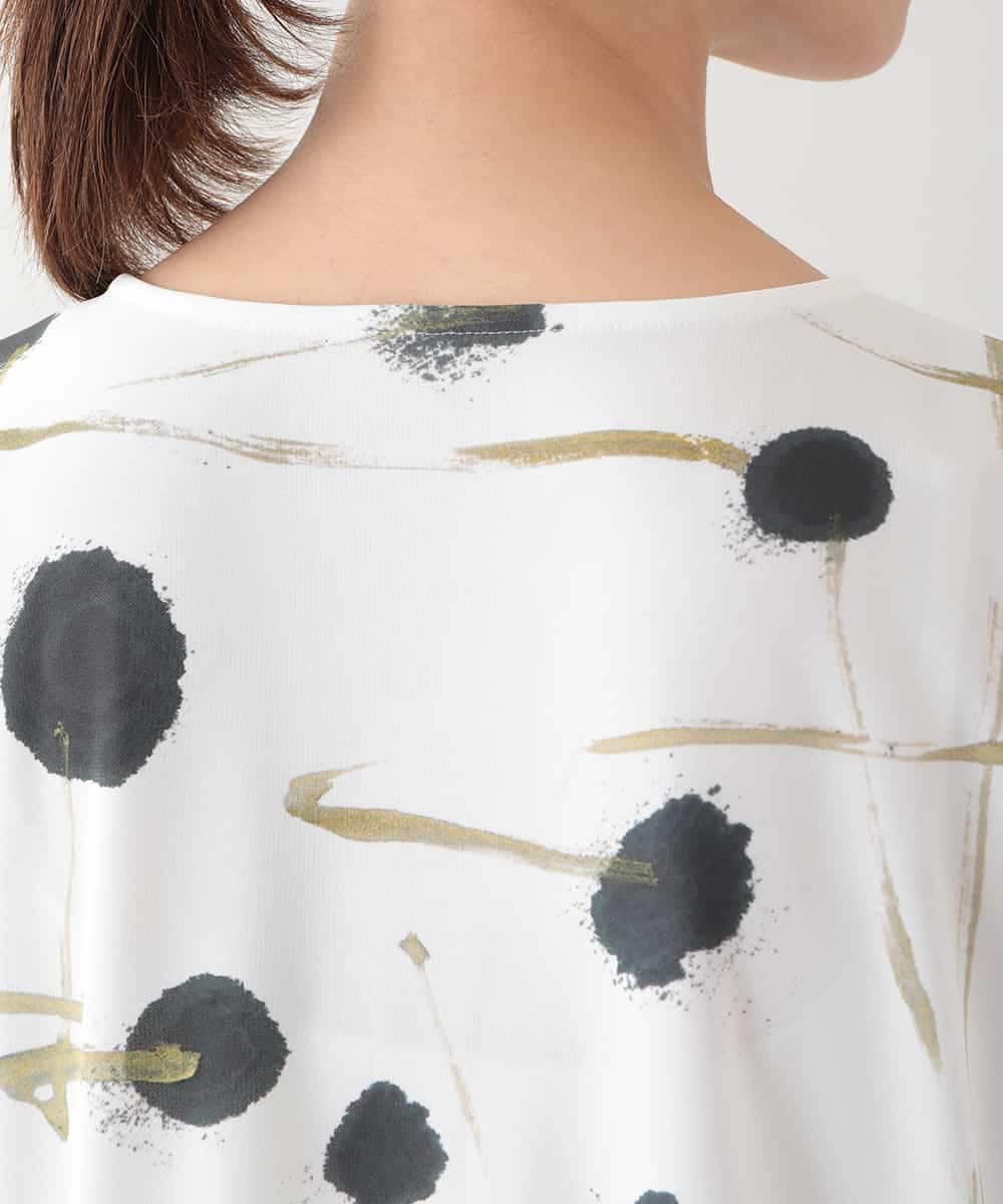 RHKHB06390 HIROKO KOSHINO(ヒロココシノ) 墨絵プリントボックスフォルムTシャツ /日本製/洗える ホワイト