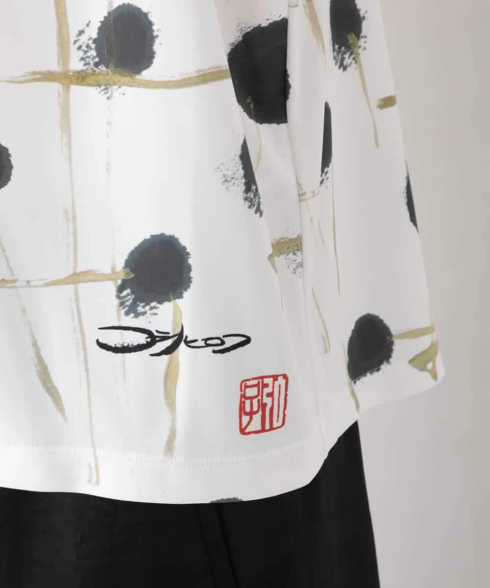 RHKHB06390 HIROKO KOSHINO(ヒロココシノ) 墨絵プリントボックスフォルムTシャツ /日本製/洗える ホワイト