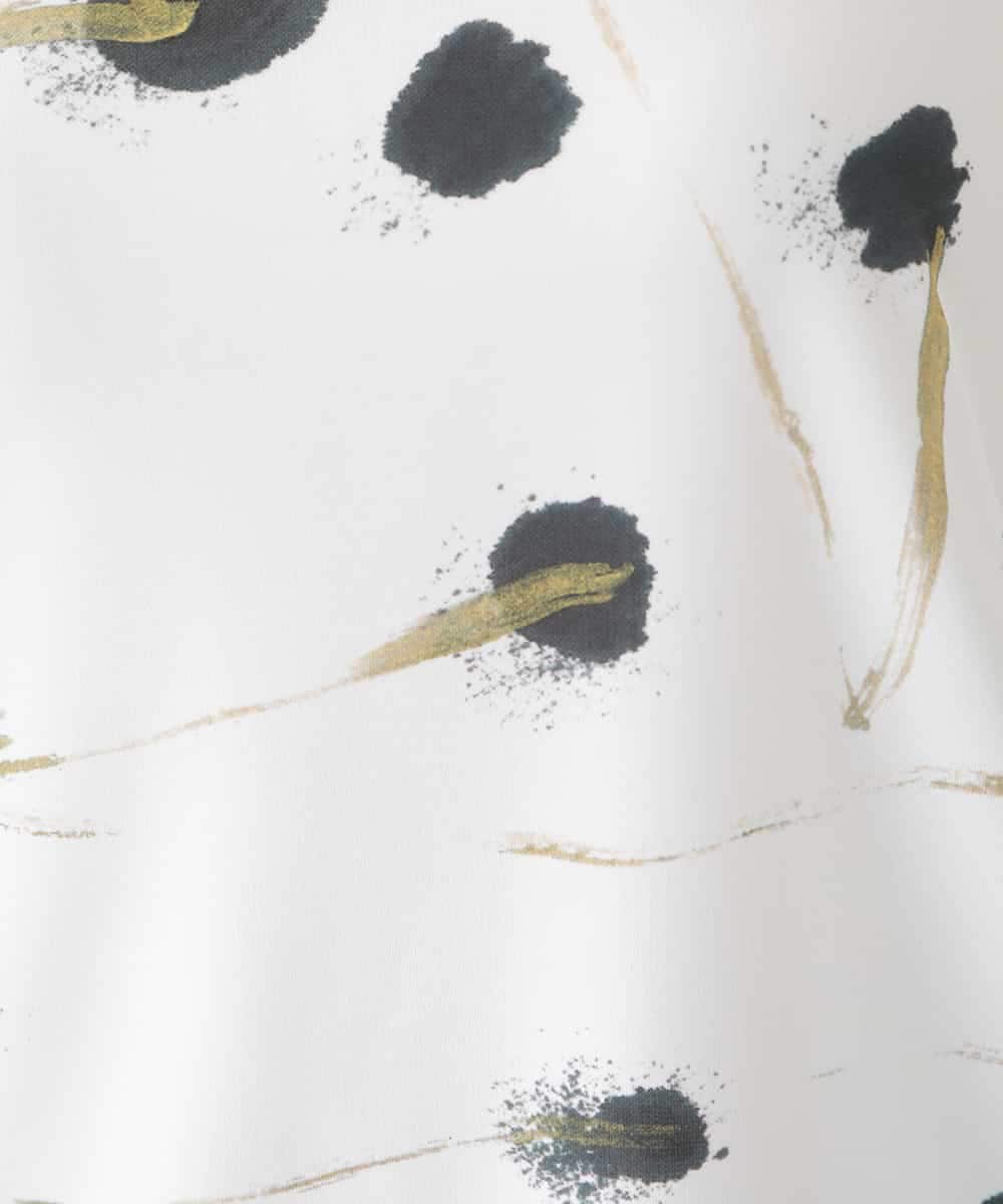 RHKHB06390 HIROKO KOSHINO(ヒロココシノ) 墨絵プリントボックスフォルムTシャツ /日本製/洗える ホワイト