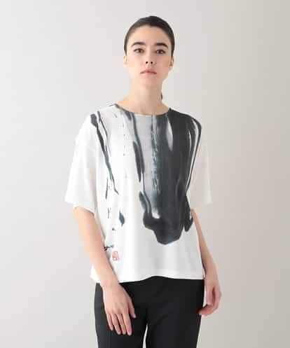 RHKHB06390 HIROKO KOSHINO 墨絵プリントボックスフォルムTシャツ /日本製/洗える