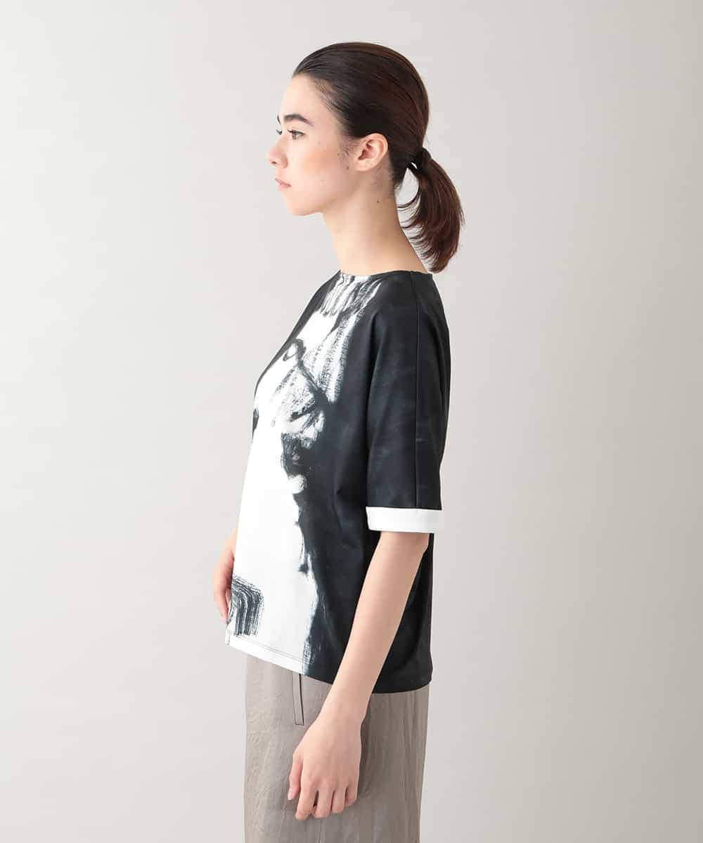 RHKHB07390 HIROKO KOSHINO(ヒロココシノ) フェイスプリントTシャツ /日本製/洗える ホワイト