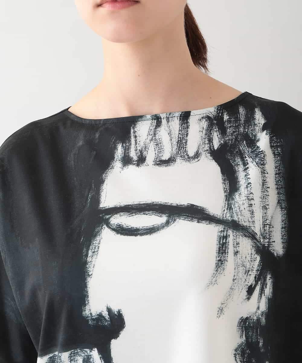 RHKHB07390 HIROKO KOSHINO(ヒロココシノ) フェイスプリントTシャツ /日本製/洗える ホワイト