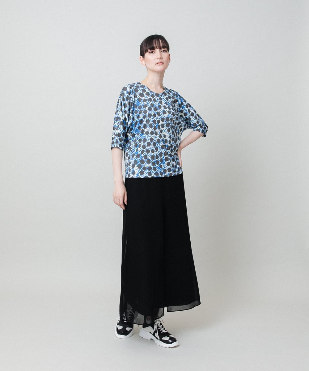 RHKHE01390 HIROKO KOSHINO(ヒロココシノ) ウォータードットジャージープルオーバー /日本製/洗える ブルー