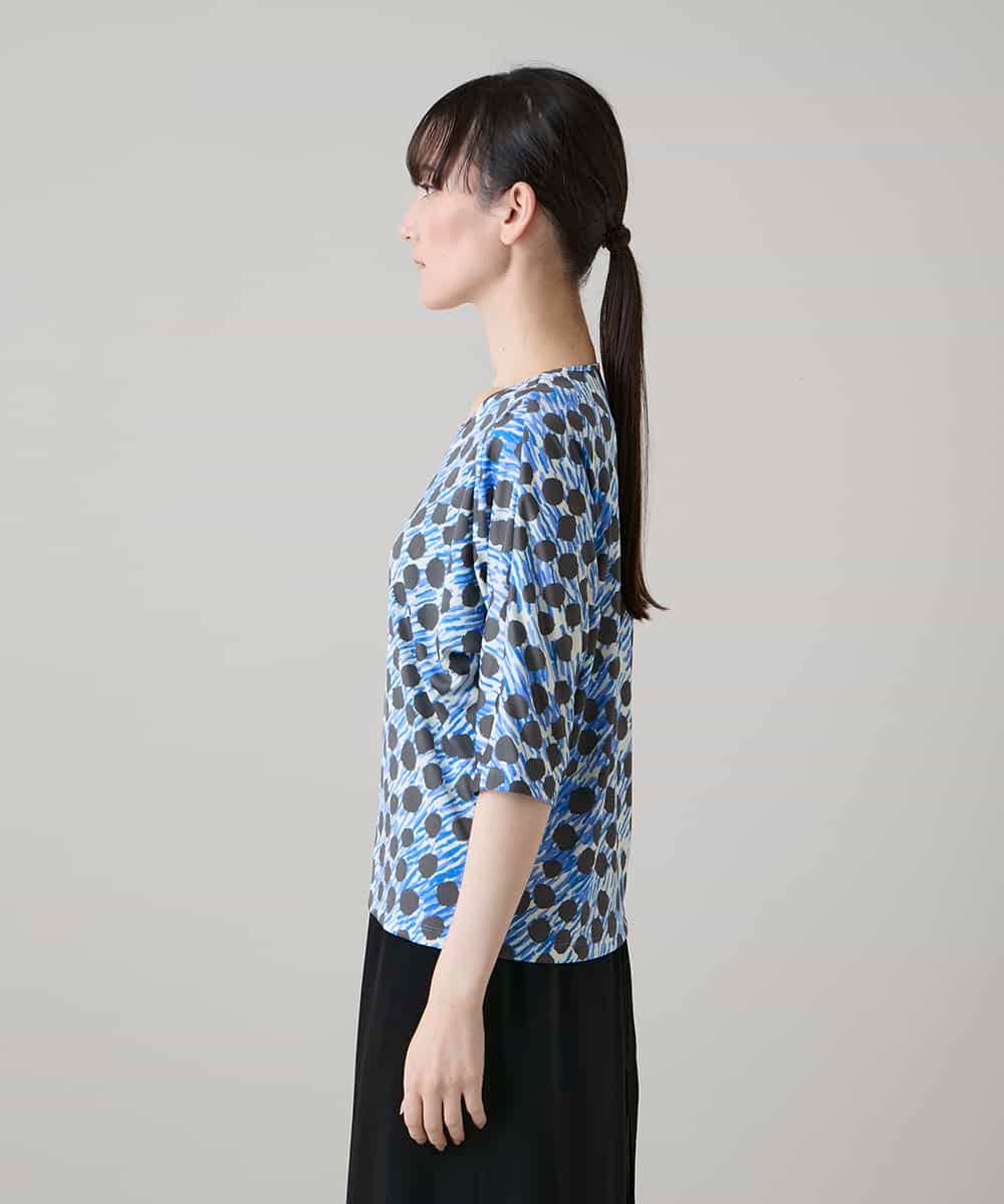 RHKHE01390 HIROKO KOSHINO(ヒロココシノ) ウォータードットジャージープルオーバー /日本製/洗える ブルー