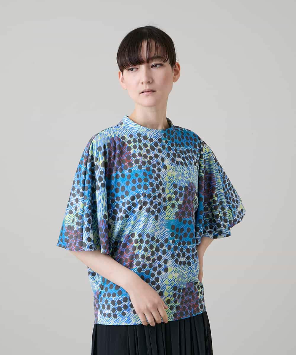 RHKHE02430 HIROKO KOSHINO(ヒロココシノ) ウォータードットドルマンプルオーバー /日本製/洗える ブルー