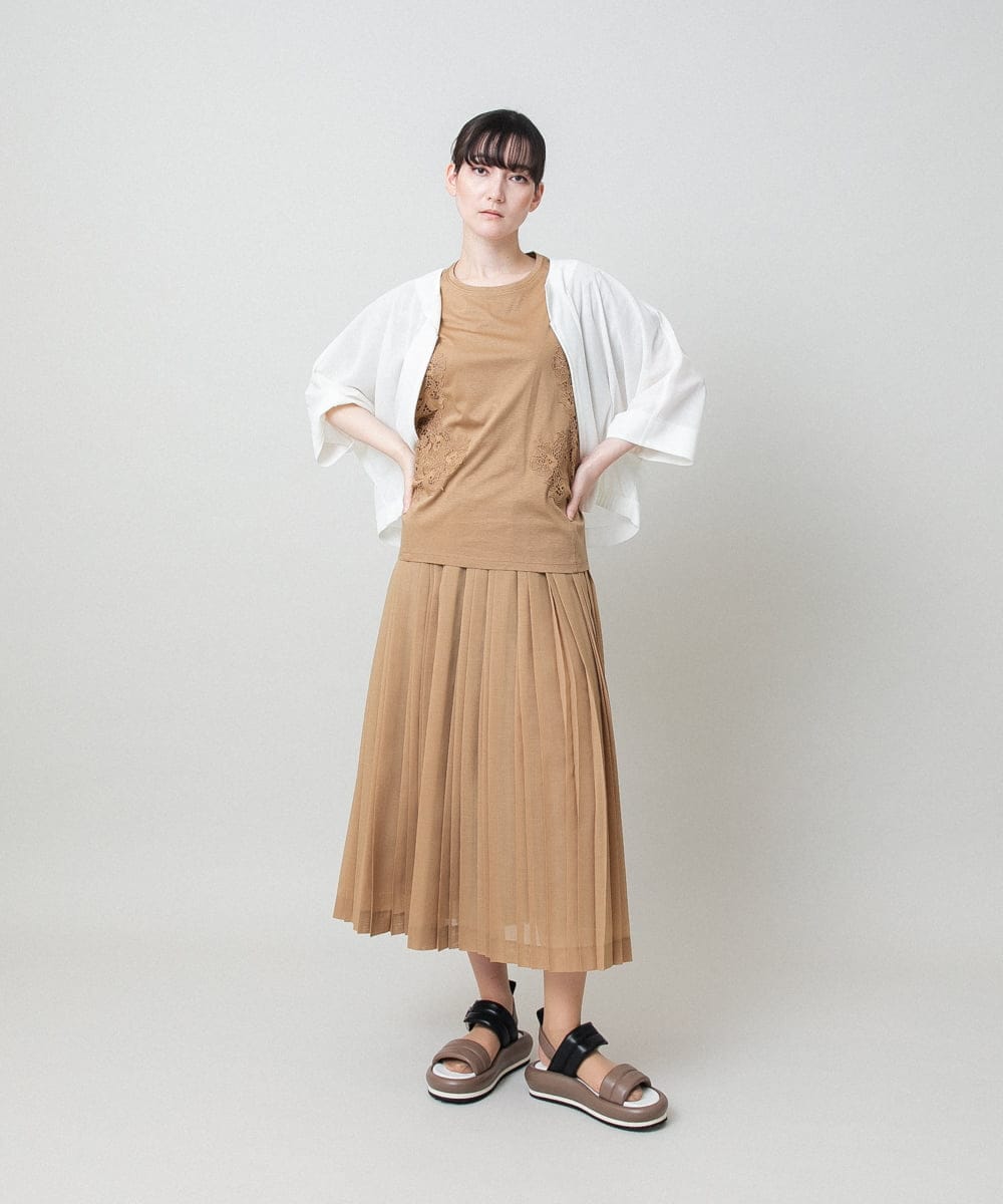 RHKHE03450 HIROKO KOSHINO(ヒロココシノ) ケミカルレースジョイントカットソー /洗える アイボリー