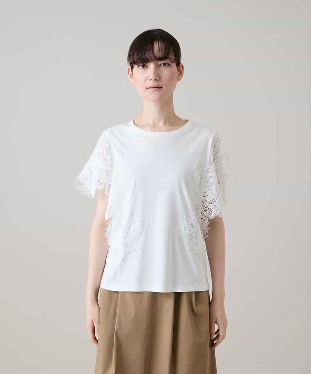RHKHE03450 HIROKO KOSHINO(ヒロココシノ) ケミカルレースジョイントカットソー /洗える アイボリー