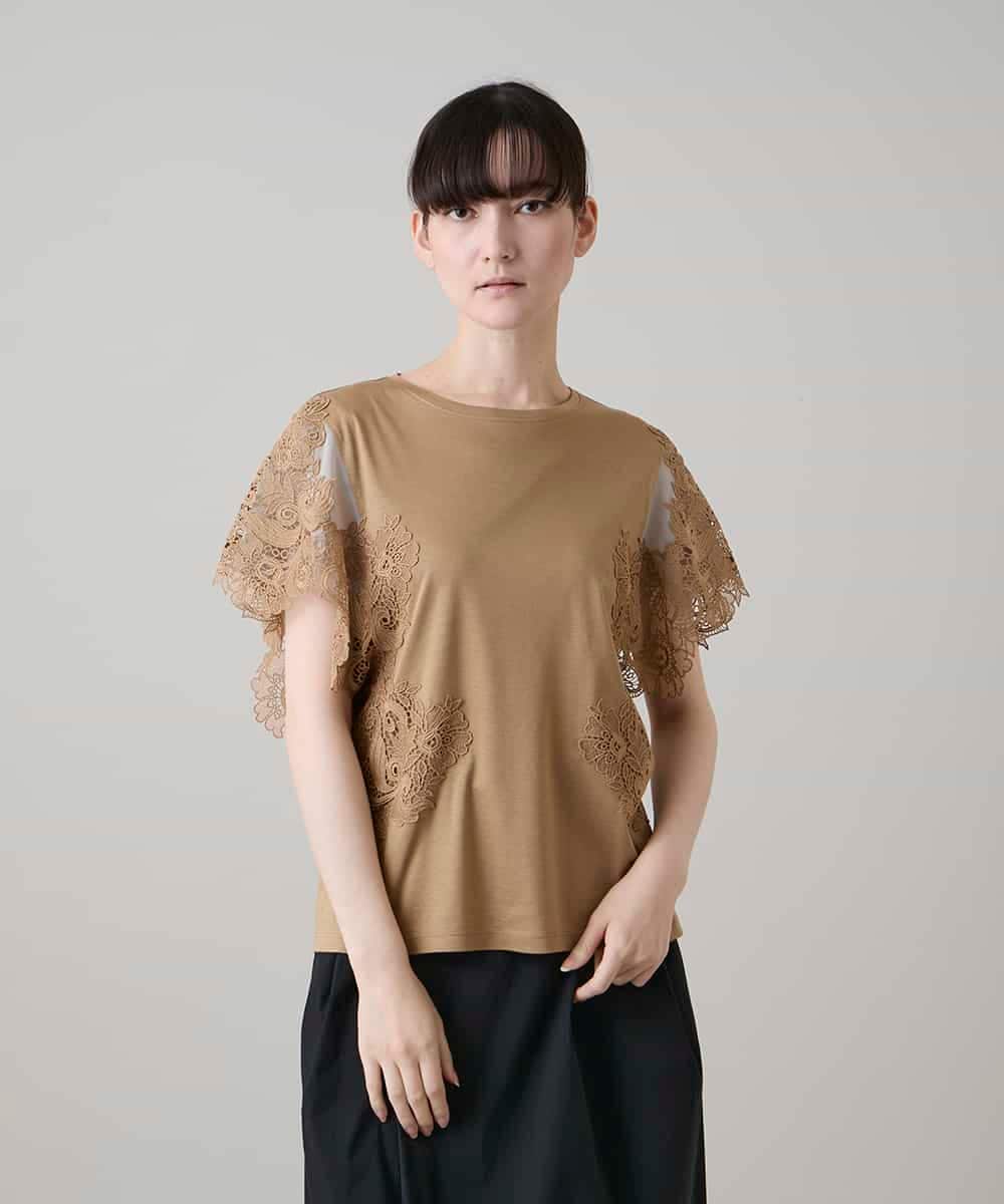 RHKHE03450 HIROKO KOSHINO(ヒロココシノ) ケミカルレースジョイントカットソー /洗える ベージュ