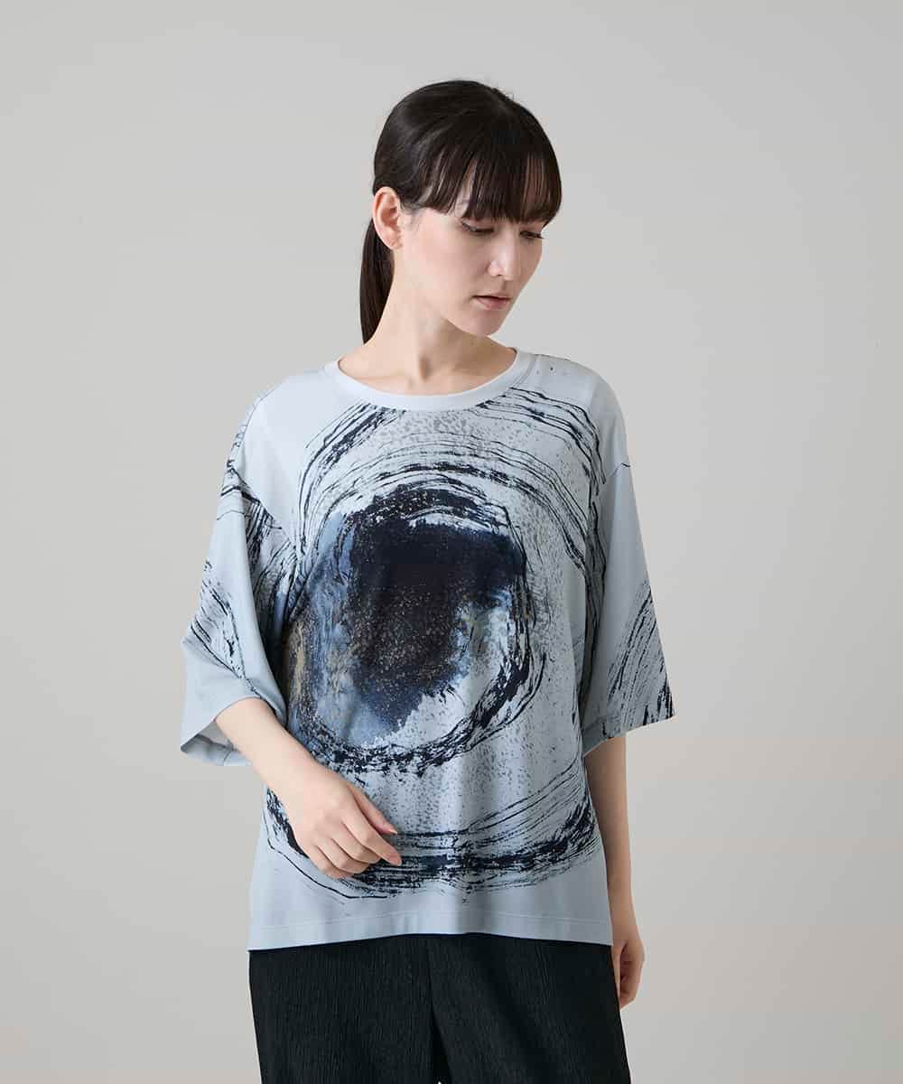 RHKHE05390 HIROKO KOSHINO(ヒロココシノ) 墨絵プリントデザインTシャツ /日本製/洗える ホワイト