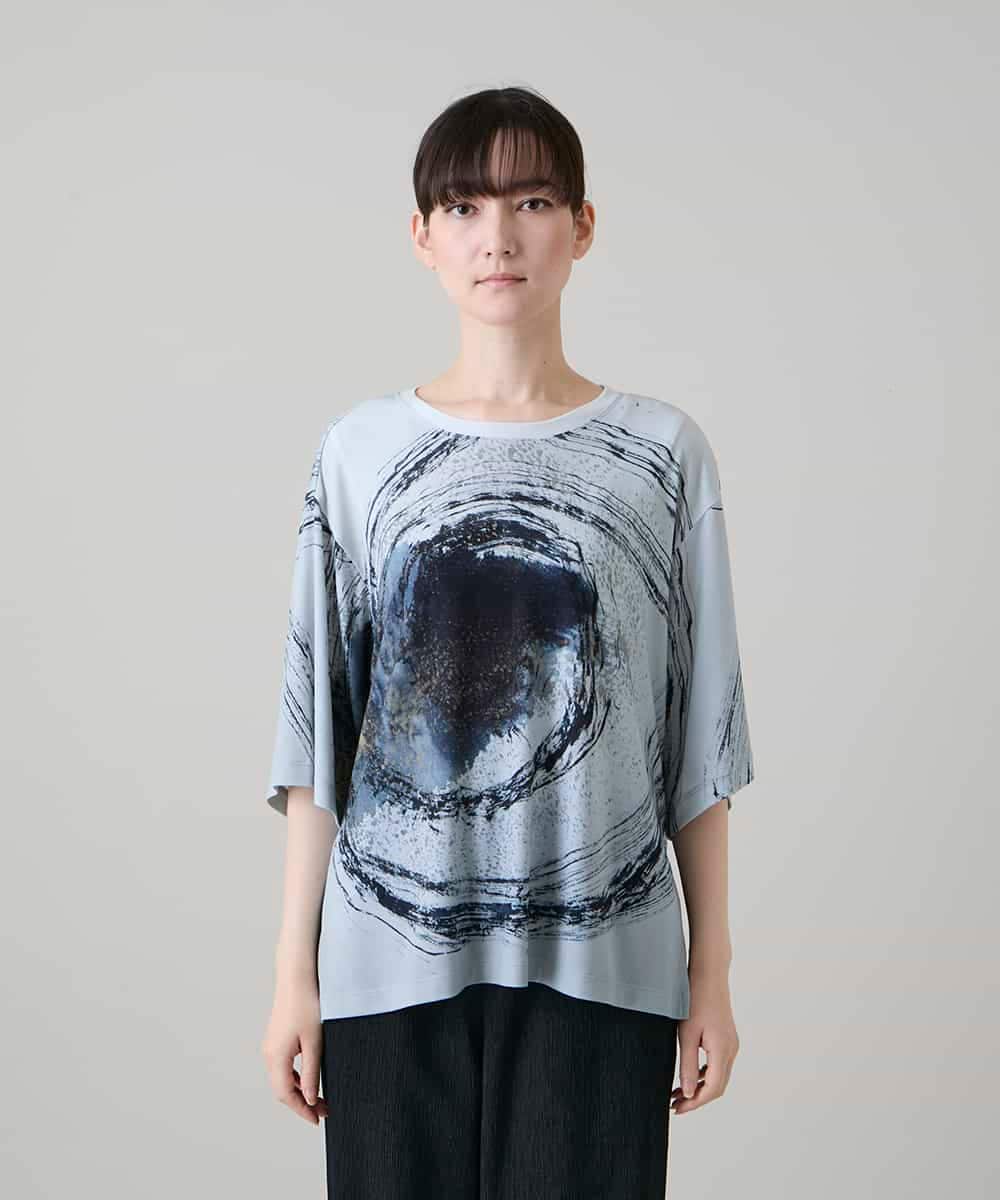 RHKHE05390 HIROKO KOSHINO(ヒロココシノ) 墨絵プリントデザインTシャツ /日本製/洗える ホワイト